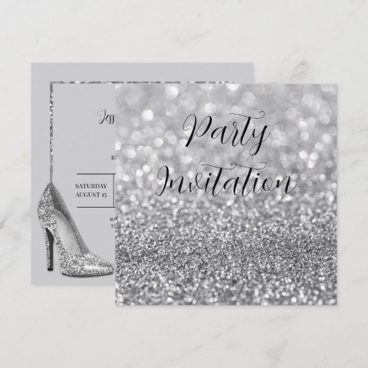 Silver Glitter Bokeh & Stilettos Verjaardag Kaart (Voorkant / Achterkant)