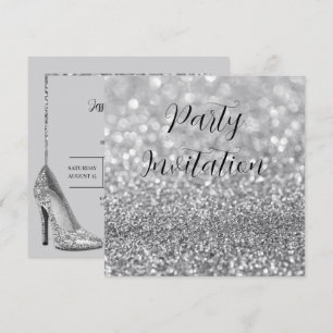 Silver Glitter Bokeh & Stilettos Verjaardag Kaart