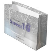 Silver Glitter Bokeh Sweet 16 Crown Groot Cadeauzakje (Voorkant Gekanteld)