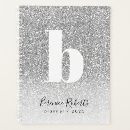 Silver Glitter Bold Typography Monogram Annual Planner