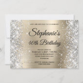 Silver Glitter Bord Gold Monogram 40e verjaardag Kaart (Voorkant)