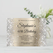 Silver Glitter Bord Gold Monogram 40e verjaardag Kaart (Staand voorkant)