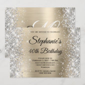 Silver Glitter Bord Gold Monogram 40e verjaardag Kaart (Voorkant / Achterkant)