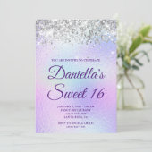 Silver Glitter Bord Iriserende Folie Sweet 16 Kaart (Staand voorkant)