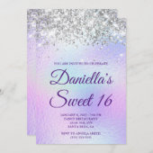 Silver Glitter Bord Iriserende Folie Sweet 16 Kaart (Voorkant / Achterkant)