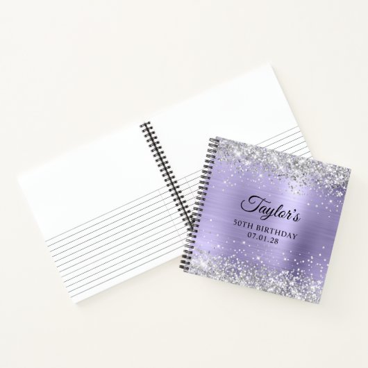 Silver Glitter Bord Lavendel 50e Verjaardags Gast Notitieboek (Binnen)
