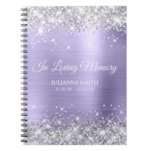 Silver Glitter Bord Lavendel Memorial Gastenboek Notitieboek (Voorkant)