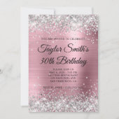 Silver Glitter Bord Roze Monogram 30e Verjaardag Kaart (Voorkant)