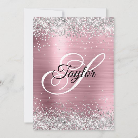 Silver Glitter Bord Roze Monogram 30e Verjaardag Kaart (Achterkant)
