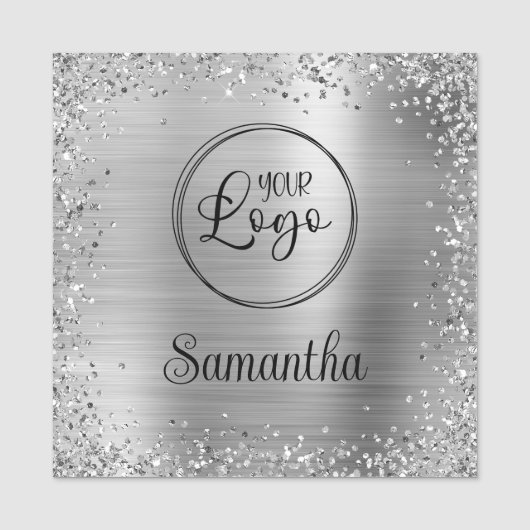 Silver Glitter Border and Folie Logo Naamplaatje (Voorkant)