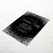 Silver Glitter Border Black Christmas Party Folie Uitnodiging (Gedraaid)