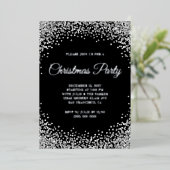 Silver Glitter Border Black Christmas Party Folie Uitnodiging (Staand Voorkant)