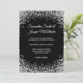 Silver Glitter Border Black Wedding Kaart (Staand voorkant)