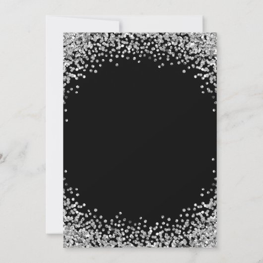 Silver Glitter Border Black Wedding Kaart (Achterkant)