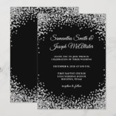 Silver Glitter Border Black Wedding Kaart (Voorkant / Achterkant)