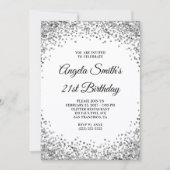 Silver Glitter Border White 21st Birthday Kaart (Voorkant)