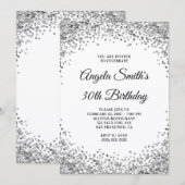 Silver Glitter Border White 30th Birthday Kaart (Voorkant / Achterkant)