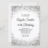 Silver Glitter Border White 40th Birthday Kaart (Voorkant)