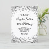 Silver Glitter Border White 40th Birthday Kaart (Staand voorkant)