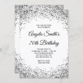 Silver Glitter Border White 70th Birthday Kaart (Voorkant / Achterkant)