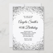 Silver Glitter Border White 90th Birthday Kaart (Voorkant)