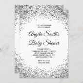 Silver Glitter Border White Baby Shower Kaart (Voorkant / Achterkant)