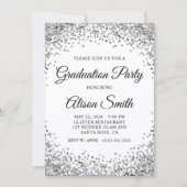 Silver Glitter Border White Graduation Party Kaart (Voorkant)