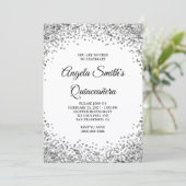 Silver Glitter Border White Quinceanera Kaart (Staand voorkant)