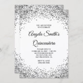 Silver Glitter Border White Quinceanera Kaart (Voorkant / Achterkant)