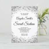 Silver Glitter Border White Sweet Sixteen Kaart (Staand voorkant)