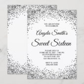 Silver Glitter Border White Sweet Sixteen Kaart (Voorkant / Achterkant)