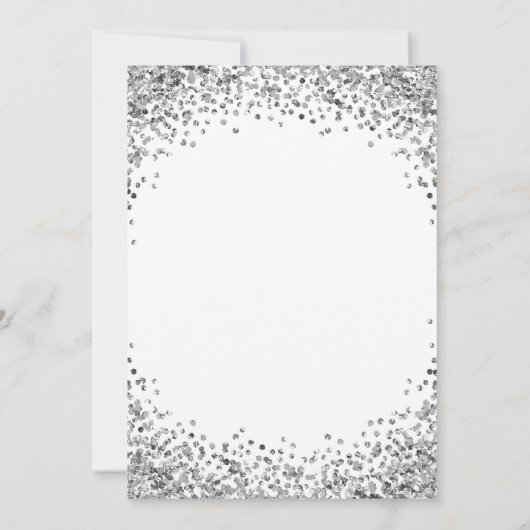 Silver Glitter Border White Wedding Kaart (Achterkant)
