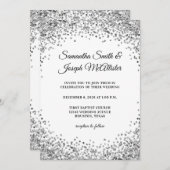 Silver Glitter Border White Wedding Kaart (Voorkant / Achterkant)