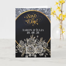 Silver Glitter Border Zwarte Rozen Bewaar de datum