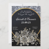 Silver Glitter Border Zwarte Rozen Kaart (Voorkant)