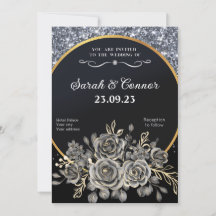 Silver Glitter Border Zwarte Rozen