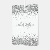Silver Glitter Borders All is Bright Name Year Metalen Ornament (Voorkant links)