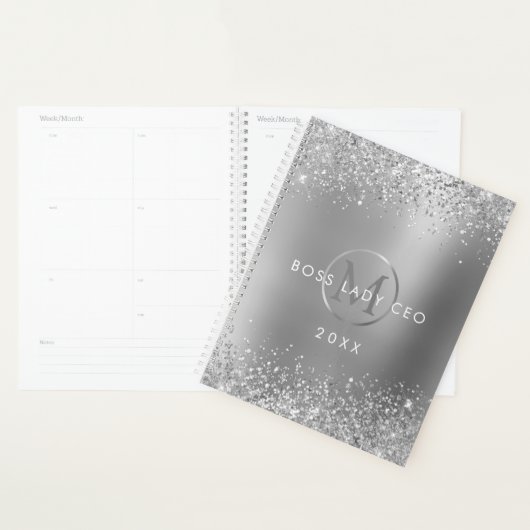 Silver Glitter Boss Lady CEO Monogram Planner (Display)