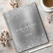 Silver Glitter Boss Lady CEO Monogram Planner