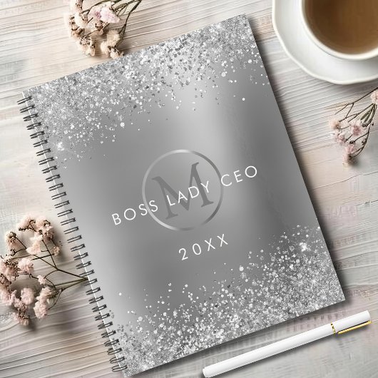 Silver Glitter Boss Lady CEO Monogram Planner