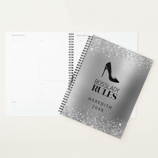 Silver Glitter Boss Lady Stiletto Logo Planner (Display)