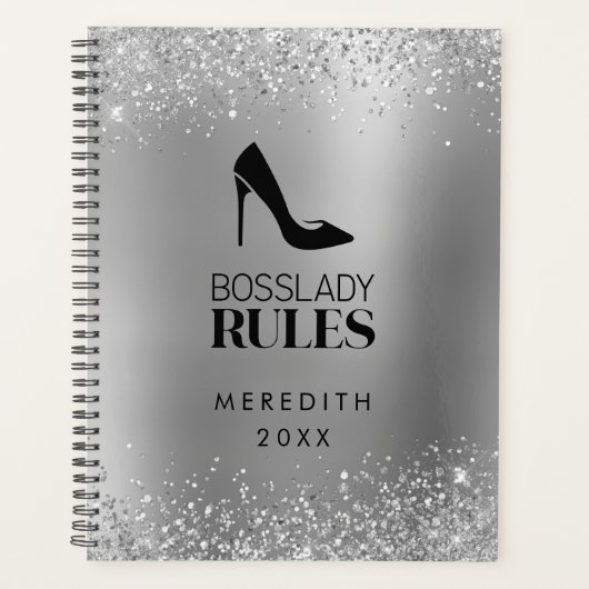 Silver Glitter Boss Lady Stiletto Logo Planner (Voorkant)