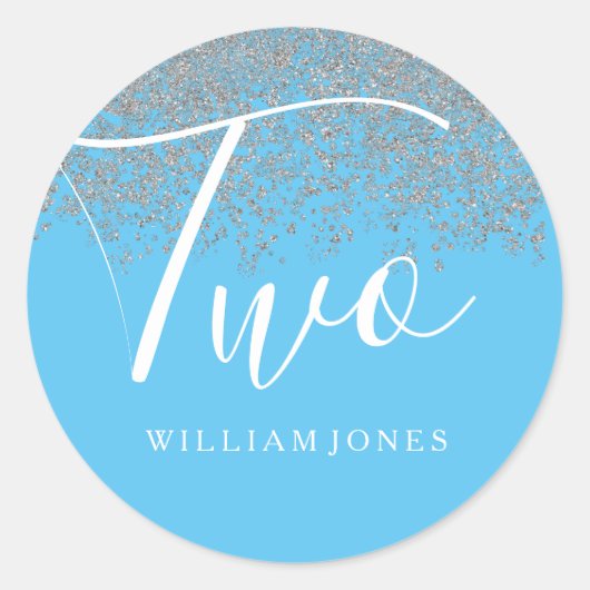 Silver Glitter Boys Blue 2de verjaardag Ronde Sticker (Voorkant)
