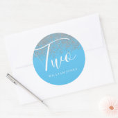 Silver Glitter Boys Blue 2de verjaardag Ronde Sticker (Envelop)