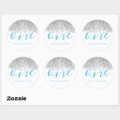 Silver Glitter Boys White Blue 1-jarig feestje Ronde Sticker (Vel)
