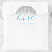 Silver Glitter Boys White Blue 1-jarig feestje Ronde Sticker (Tas)