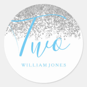 Silver Glitter Boys White Blue 2de verjaardag Ronde Sticker