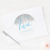 Silver Glitter Boys White Blue 2de verjaardag Ronde Sticker (Envelop)