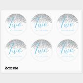 Silver Glitter Boys White Blue 2de verjaardag Ronde Sticker (Vel)