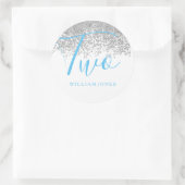 Silver Glitter Boys White Blue 2de verjaardag Ronde Sticker (Tas)